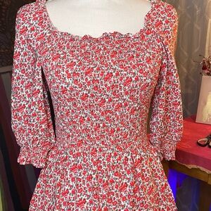 Max Studio Red and White Floral Peasant Blouse